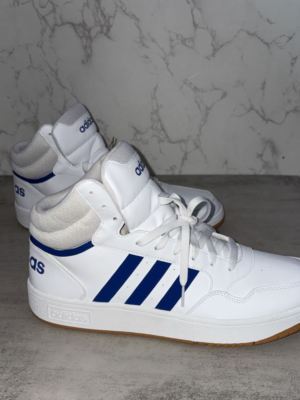 NWT Adidas Men’s 3.0 White & Blue High-Top Sneakers - Picture 5 of 13